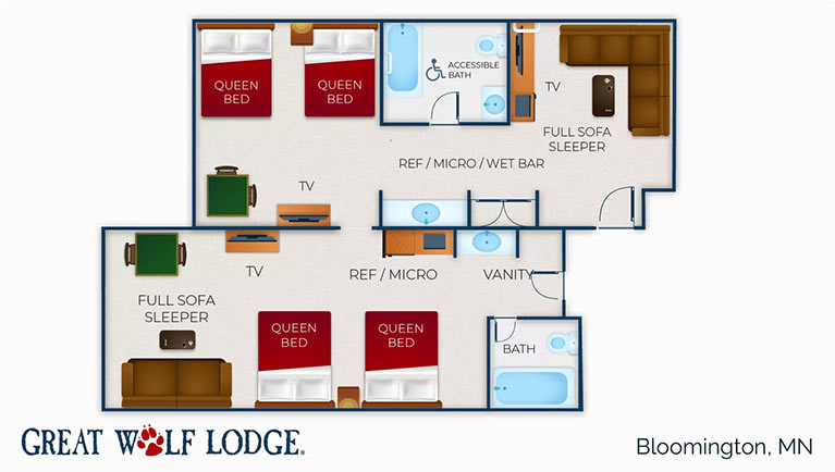 The floor plan for the Junior Grizzly Family Suite